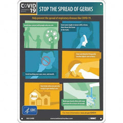 NMC - "COVID-19 - STOP THE SPREAD OF GERMS", 10" Wide x 14" High, Rigid Plastic Safety Sign - Exact Tool & Supply