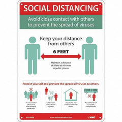 NMC - "COVID-19 - Social Distancing", 10" Wide x 14" High, Rigid Plastic Safety Sign - Exact Tool & Supply