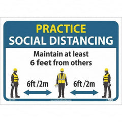 NMC - "Practice Social Distancing", 14" Wide x 10" High, Pressure-Sensitive Vinyl Safety Sign - Exact Tool & Supply