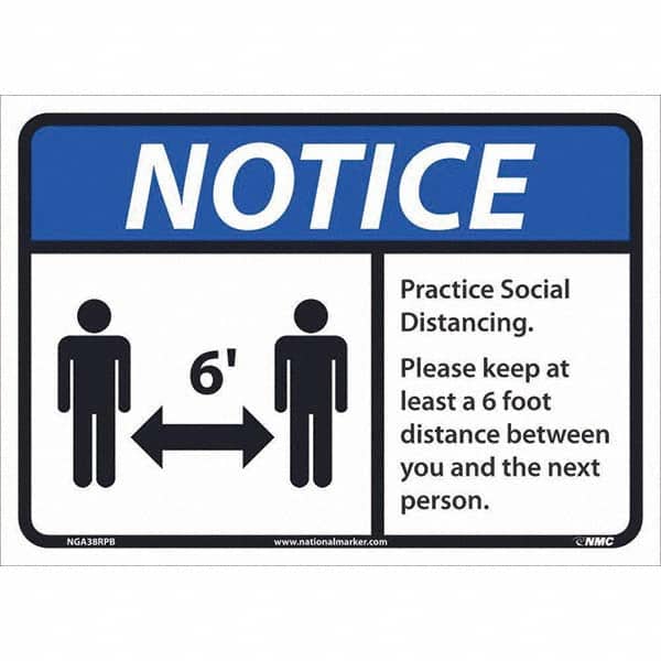 NMC - "Notice - Practice Social Distancing", 14" Wide x 10" High, Pressure-Sensitive Vinyl Safety Sign - Exact Tool & Supply