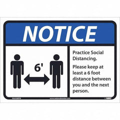 NMC - "Notice - Practice Social Distancing", 14" Wide x 10" High, Pressure-Sensitive Vinyl Safety Sign - Exact Tool & Supply