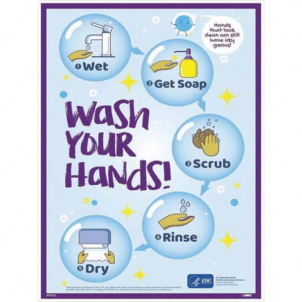 NMC - "COVID-19 - Wash Your Hands", 18" Wide x 24" High, Paper Safety Sign - Exact Tool & Supply