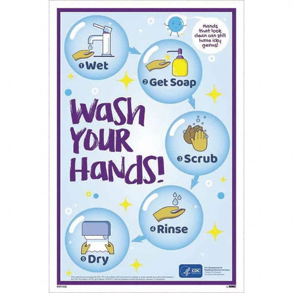 NMC - "COVID-19 - Wash Your Hands", 12" Wide x 18" High, Vinyl Safety Sign - Exact Tool & Supply