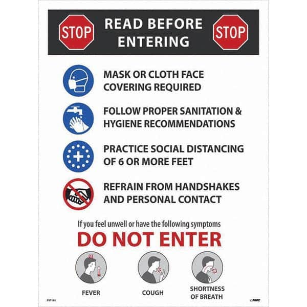 NMC - "COVID-19 - STOP - Read Before Entering", 18" Wide x 24" High, Paper Safety Sign - Exact Tool & Supply