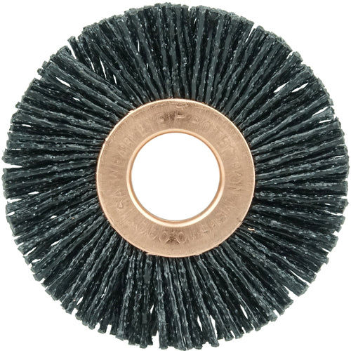 2″ Diameter - Small Diameter Wheel Brush - 0.055″/80 Grit - 1/2″ Arbor - Exact Tool & Supply