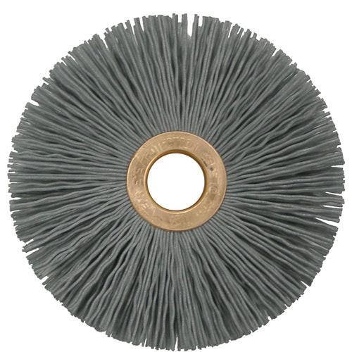 3″ Small Diameter Nylox Wheel Brush, .022/320SC Crimped Fill, 1/2″ Arbor Hole - Exact Tool & Supply