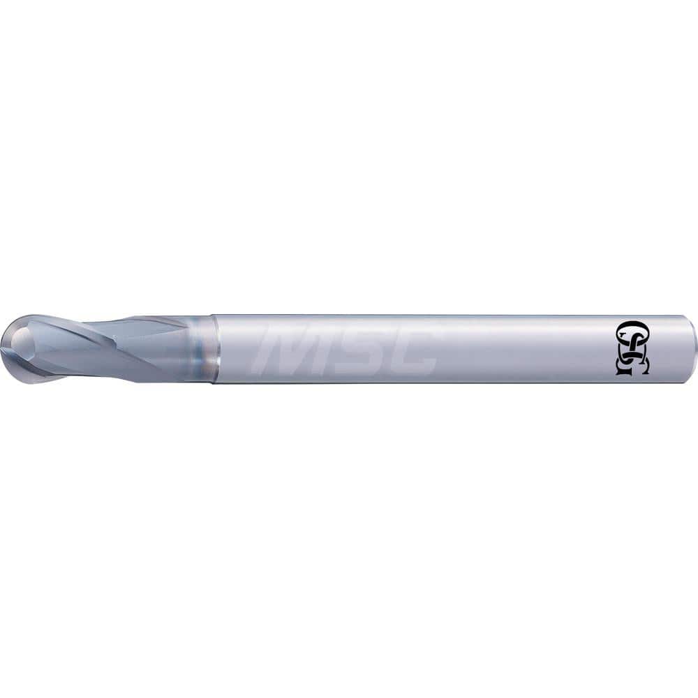 Ball End Mill: 0.0079″ Dia, 2 Flute, Solid Carbide 40 mm OAL, 4 mm Shank Dia, 25 ° Helix, DUROREY Coated, Single End