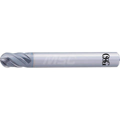 Ball End Mill: 0.0591″ Dia, 4 Flute, Solid Carbide 50 mm OAL, 4 mm Shank Dia, 40 ° Helix, DUROREY Coated, Single End