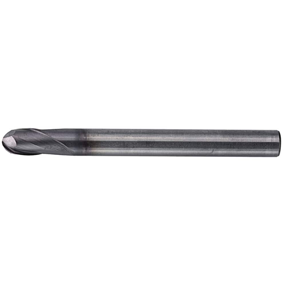 Ball End Mill: 0.3937″ Dia, 0.3937″ LOC, 2 Flute, Solid Carbide 70 mm OAL, 10 mm Shank Dia, 30 ° Helix, AlTiN Coated, Single End