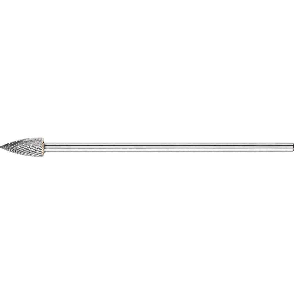 PFERD - SG-5L6, 1/2" Cut Diam, 1/4" Shank Diam, Carbide Double Cut Tree with Pointed End Burr - Exact Tool & Supply