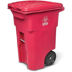 Toter - Biohazardous & Step-Open Trash Cans; Label: Bio-Hazard ; Capacity (Gal.): 64 ; Shape: Rectangular ; Color/Finish: Red ; Material: Polyethylene ; Height (Decimal Inch): 41.7500 - Exact Tool & Supply