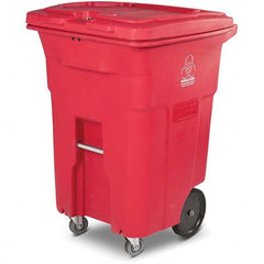 Toter - Biohazardous & Step-Open Trash Cans; Label: Bio-Hazard ; Capacity (Gal.): 96 ; Shape: Rectangular ; Color/Finish: Red ; Material: Polyethylene ; Height (Decimal Inch): 43.2500 - Exact Tool & Supply