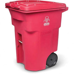 Toter - Biohazardous & Step-Open Trash Cans; Label: Bio-Hazard ; Capacity (Gal.): 96 ; Shape: Rectangular ; Color/Finish: Red ; Material: Polyethylene ; Height (Decimal Inch): 53.2500 - Exact Tool & Supply