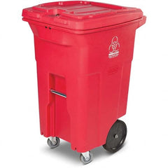Toter - Biohazardous & Step-Open Trash Cans; Label: Bio-Hazard ; Capacity (Gal.): 64 ; Shape: Rectangular ; Color/Finish: Red ; Material: Polyethylene ; Height (Decimal Inch): 41.7500 - Exact Tool & Supply