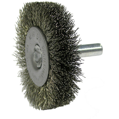 2″ Stem-Mounted Crimped Wire Radial Wheel, .008″ Steel Fill, 1/4″ Stem - Exact Tool & Supply