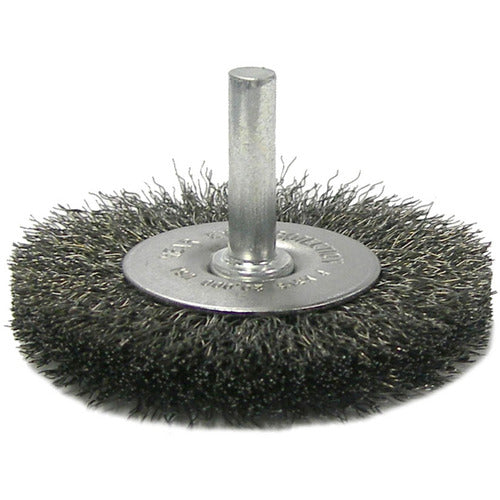 2-1/2″ Stem-Mounted Crimped Wire Radial Wheel, .014″ Steel Fill, 1/4″ Stem - Exact Tool & Supply