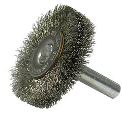 1-1/2″ Stem-Mounted Crimped Wire Radial Wheel, .006″ Stainless Steel Fill, 1/4″ Stem - Exact Tool & Supply