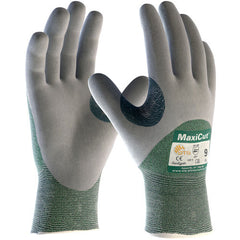 ‎18-575/M Gloves for Cut Protection - MaxiCut - Green 15G Eng Yarn Shell - Gray 3/4 Nitrile MicroFoam Grip - A2 - Exact Tool & Supply
