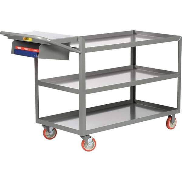 Little Giant - 1,200 Lb Capacity, 18" Wide x 32" Long x 35" High Order Picking Cart - 3 Shelf, Steel, 2 Rigid/2 Swivel Casters - Exact Tool & Supply