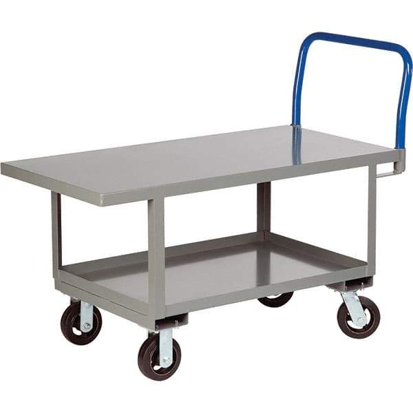 Little Giant - 2,000 Lb Capacity Steel Platform Truck - Steel Deck, 24" OAW, 48" Platform Length, Mold On Rubber Casters - Exact Tool & Supply