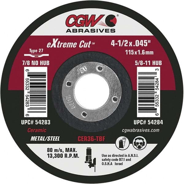 CGW Abrasives - Cutoff Wheels Tool Compatibility: Angle Grinders Wheel Diameter (Inch): 4-1/2 - Exact Tool & Supply