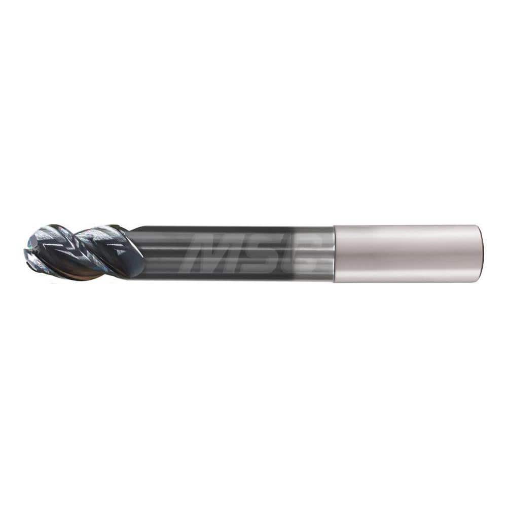 Ball End Mill: 0.3125″ Dia, 1″ LOC, 4 Flute, Solid Carbide 3″ OAL, 5/16″ Shank Dia, 38 ° Helix, TiAlCN Coated, Single End, Series Flash Solid