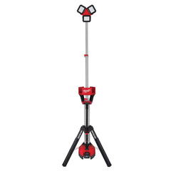 Milwaukee Tool - Cordless Work Lights; Voltage: 18 ; Run Time: 2 Hrs. ; Lumens: 6000 ; Color: Red/Black ; Special Item Information: 8 Hour Run Time at 3,000 Lumens; Tripod ; Includes: 2136-20 M18 ROCKET Tower Light/Charger, M18 8.0 Battery, Carry Bag - Exact Tool & Supply