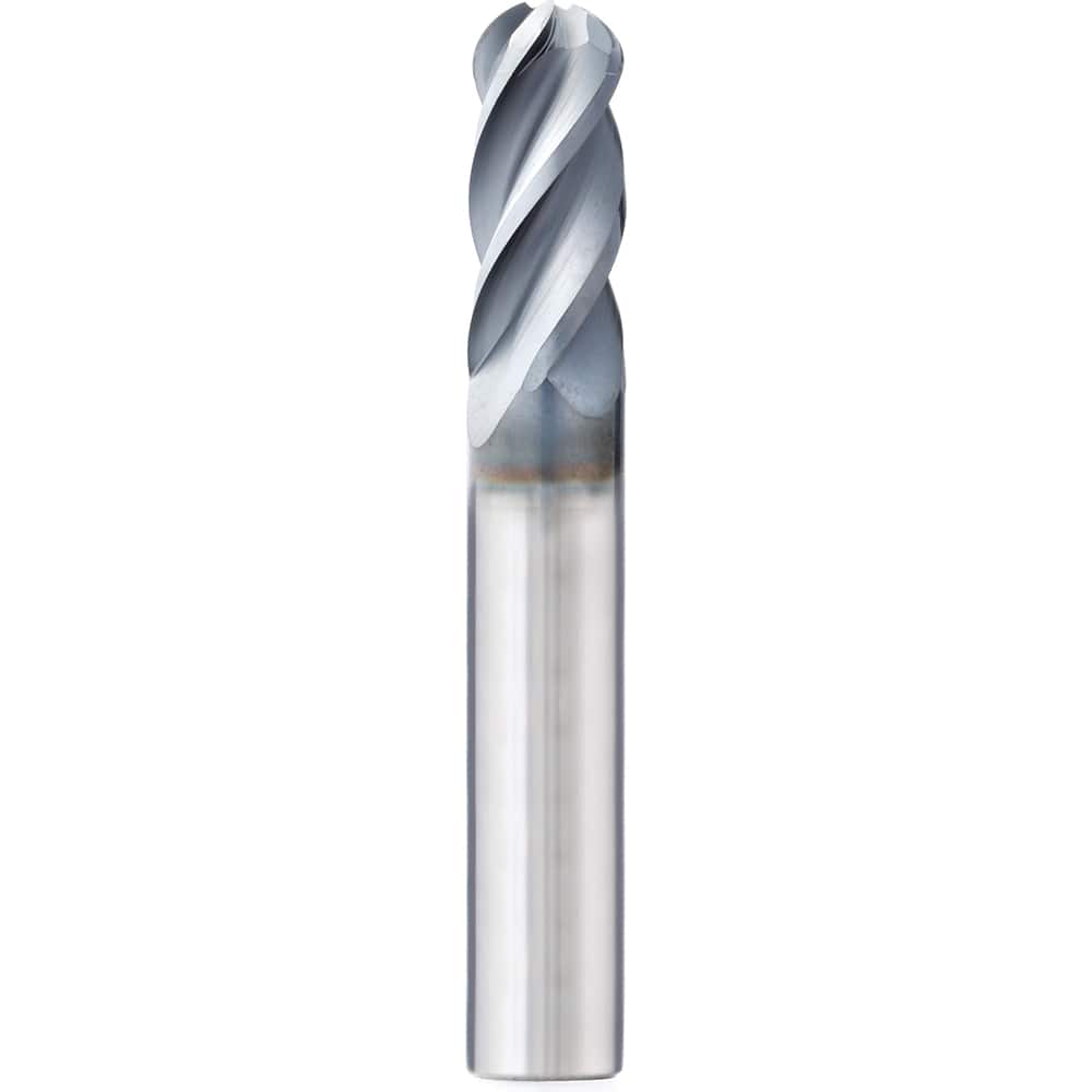Ball End Mill: 0.3125″ Dia, 0.5″ LOC, 4 Flute, Solid Carbide 2″ OAL, 5/16″ Shank Dia, 37 ° Helix, AlCrN Coated, Single End, Series XPVB