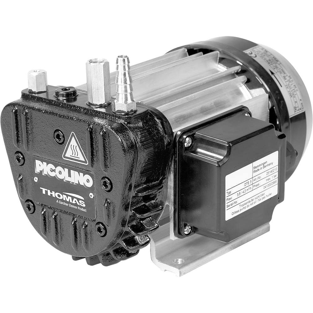 Thomas - Rotary Vane-Type Vacuum Pumps Voltage: 115 VAC Length (Decimal Inch): 8.2300 - Exact Tool & Supply