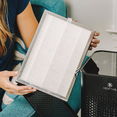 Medify Air - HEPA Air Filters; Height (Inch): 3 ; Width (Inch): 10-1/2 ; Depth (Inch): 7 ; Particle Capture Efficiency (%): 99.99 - Exact Tool & Supply