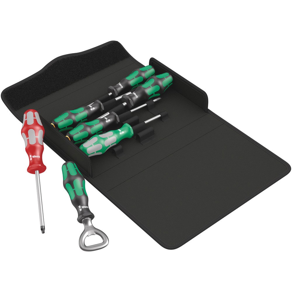 Wera - Screwdriver Sets; Screwdriver Types Included: Phillips; Slotted; Square ; Number of Pieces: 7.000 ; Slotted: Yes ; Case Type: Textile Case ; Square: Yes ; Phillips Point Size: #1 - Exact Tool & Supply