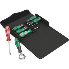Wera - Screwdriver Sets; Screwdriver Types Included: Phillips; Slotted; Square ; Number of Pieces: 7.000 ; Slotted: Yes ; Case Type: Textile Case ; Square: Yes ; Phillips Point Size: #1 - Exact Tool & Supply