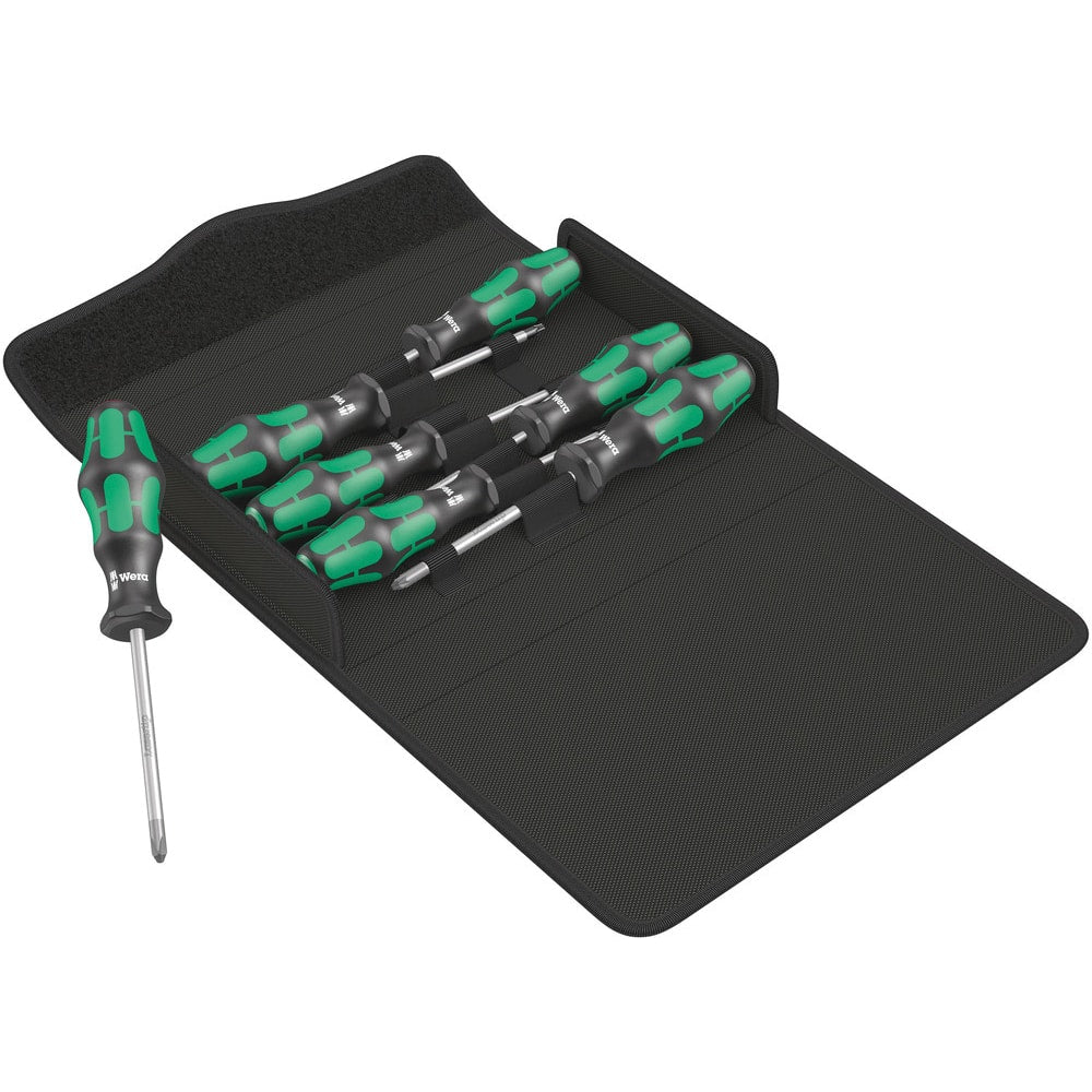 Wera - Screwdriver Sets; Screwdriver Types Included: Phillips; Slotted; Pozidriv; Torx ; Number of Pieces: 7.000 ; Slotted: Yes ; Case Type: Textile Case ; Phillips Point Size: #1 - Exact Tool & Supply