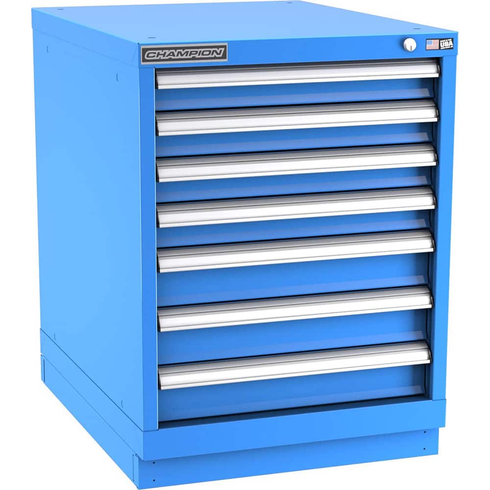 Champion Tool Storage - Modular Storage Cabinets; Type: Desk-Height Narrow Width Drawer Cabinet ; Number of Drawers: 7.000 ; Height (Inch): 29-7/8 ; Width (Inch): 22-3/16 ; Depth (Inch): 28-1/2 ; Color: Bright Blue - Exact Tool & Supply