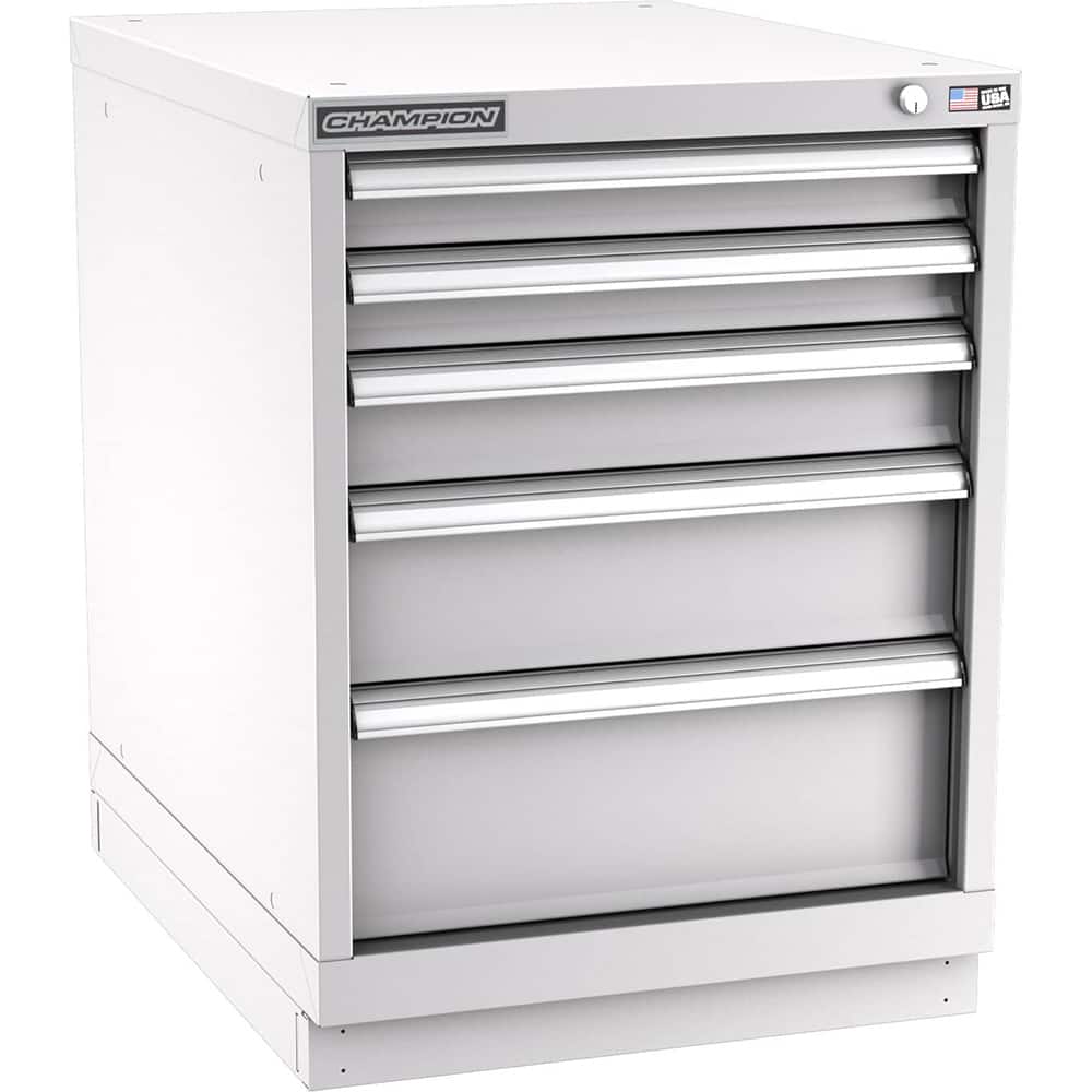 Champion Tool Storage - Modular Storage Cabinets; Type: Desk-Height Narrow Width Drawer Cabinet ; Number of Drawers: 5.000 ; Height (Inch): 29-7/8 ; Width (Inch): 22-3/16 ; Depth (Inch): 28-1/2 ; Color: Light Gray - Exact Tool & Supply