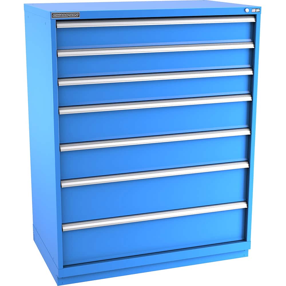 Champion Tool Storage - Modular Storage Cabinets; Type: Eye-Level Extra Width Drawer Cabinet ; Number of Drawers: 7.000 ; Height (Inch): 59-1/2 ; Width (Inch): 47 ; Depth (Inch): 28-1/2 ; Color: Bright Blue - Exact Tool & Supply