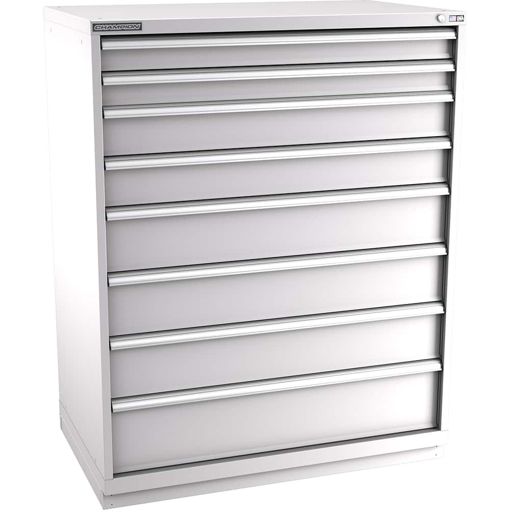 Champion Tool Storage - Modular Storage Cabinets; Type: Eye-Level Extra Width Drawer Cabinet ; Number of Drawers: 8.000 ; Height (Inch): 59-1/2 ; Width (Inch): 47 ; Depth (Inch): 28-1/2 ; Color: Light Gray - Exact Tool & Supply