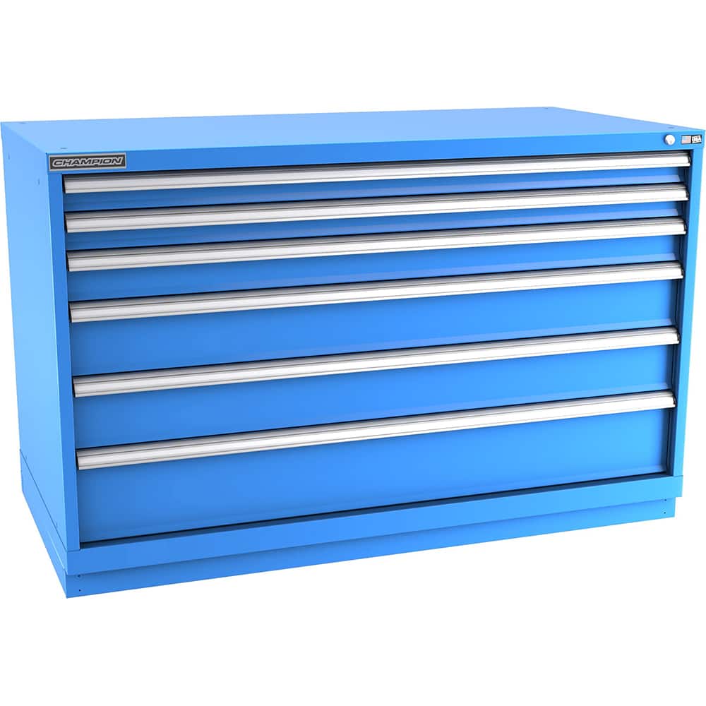 Champion Tool Storage - Modular Storage Cabinets; Type: Bench-Height Double Width Drawer Cabinet ; Number of Drawers: 6.000 ; Height (Inch): 35-7/8 ; Width (Inch): 56-1/2 ; Depth (Inch): 28-1/2 ; Color: Bright Blue - Exact Tool & Supply