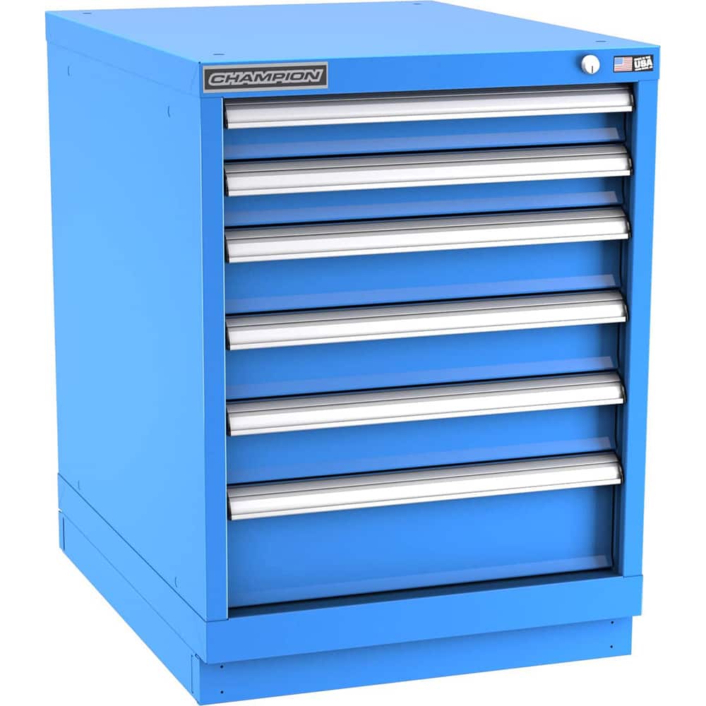 Champion Tool Storage - Modular Storage Cabinets; Type: Desk-Height Narrow Width Drawer Cabinet ; Number of Drawers: 6.000 ; Height (Inch): 29-7/8 ; Width (Inch): 22-3/16 ; Depth (Inch): 28-1/2 ; Color: Bright Blue - Exact Tool & Supply