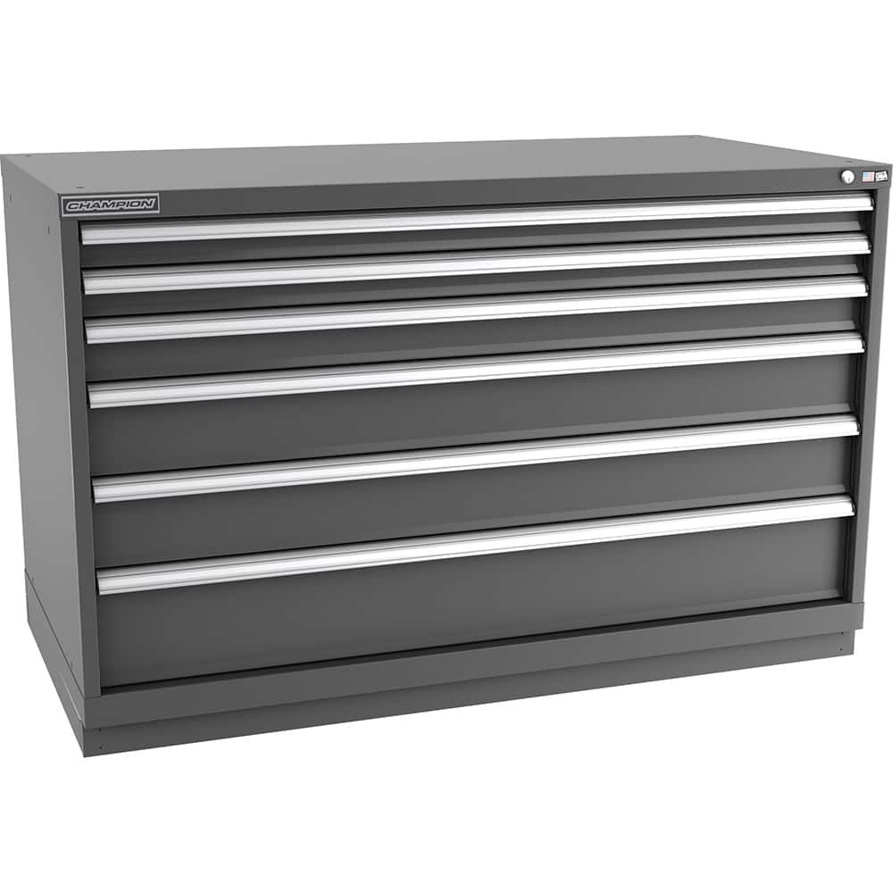 Champion Tool Storage - Modular Storage Cabinets; Type: Bench-Height Double Width Drawer Cabinet ; Number of Drawers: 6.000 ; Height (Inch): 35-7/8 ; Width (Inch): 56-1/2 ; Depth (Inch): 28-1/2 ; Color: Dark Gray - Exact Tool & Supply
