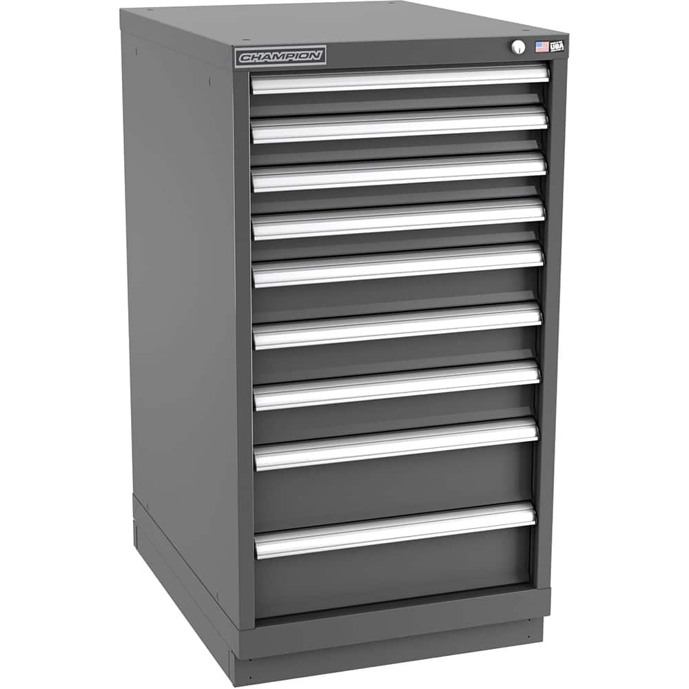 Champion Tool Storage - Modular Storage Cabinets; Type: Counter-Height Narrow Width Drawer Cabinet ; Number of Drawers: 9.000 ; Height (Inch): 41-3/4 ; Width (Inch): 22-3/16 ; Depth (Inch): 28-1/2 ; Color: Dark Gray - Exact Tool & Supply
