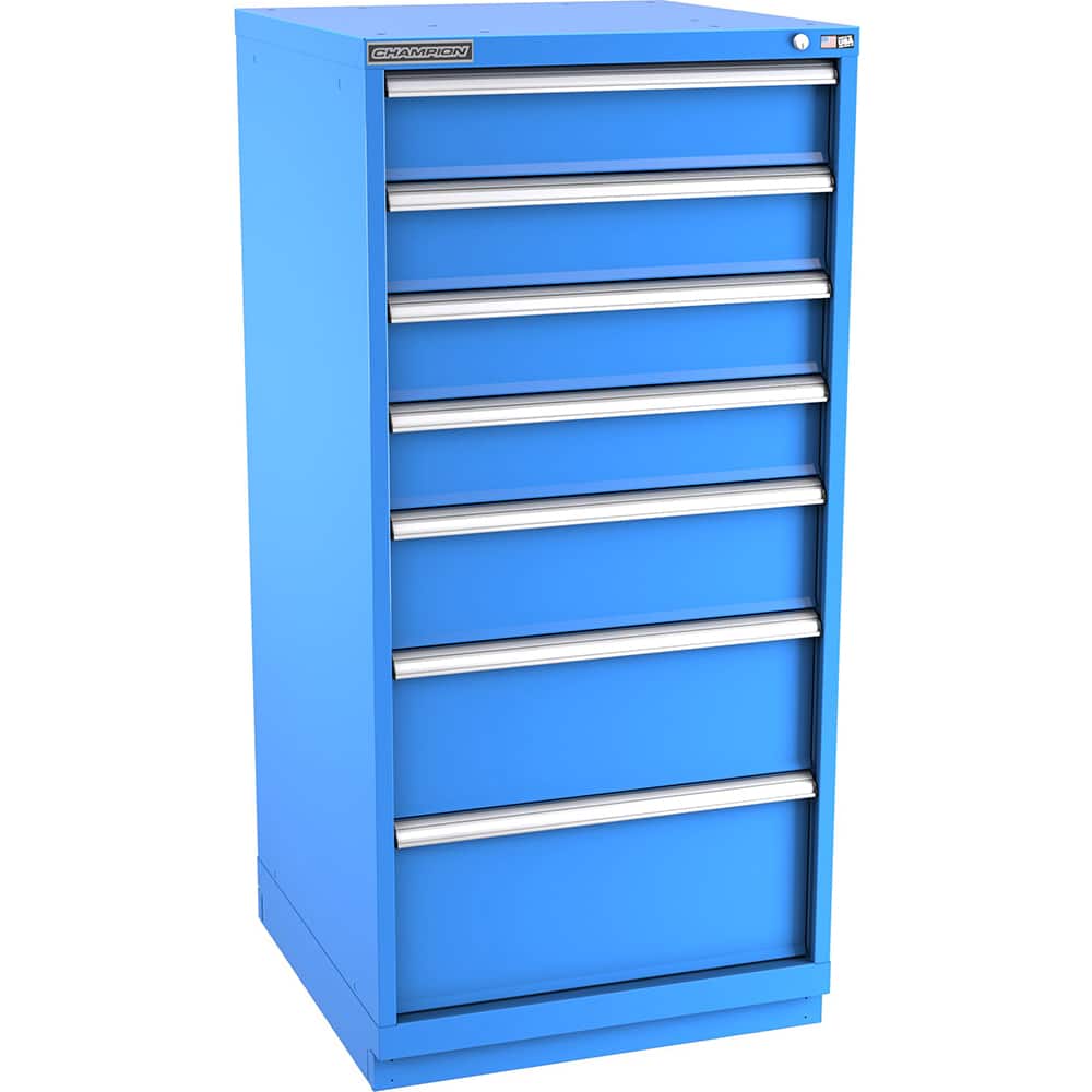 Champion Tool Storage - Modular Storage Cabinets; Type: Eye-Level Standard Width Drawer Cabinet ; Number of Drawers: 7.000 ; Height (Inch): 59-1/2 ; Width (Inch): 28-1/4 ; Depth (Inch): 28-1/2 ; Color: Bright Blue - Exact Tool & Supply