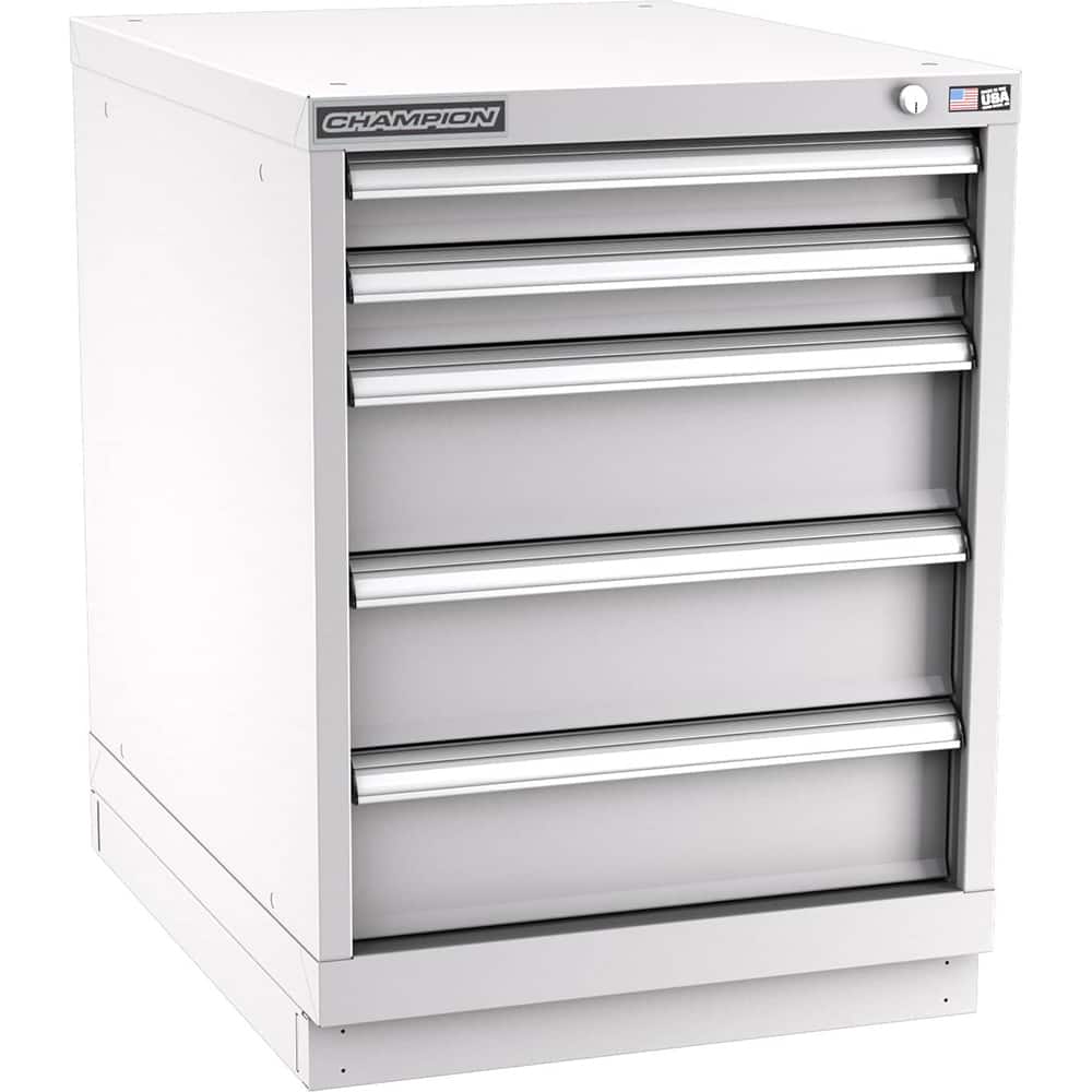 Champion Tool Storage - Modular Storage Cabinets; Type: Desk-Height Narrow Width Drawer Cabinet ; Number of Drawers: 5.000 ; Height (Inch): 29-7/8 ; Width (Inch): 22-3/16 ; Depth (Inch): 28-1/2 ; Color: Light Gray - Exact Tool & Supply