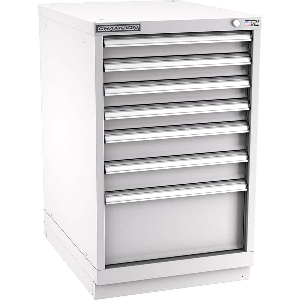 Champion Tool Storage - Modular Storage Cabinets; Type: Bench-Height Narrow Width Drawer Cabinet ; Number of Drawers: 7.000 ; Height (Inch): 35-7/8 ; Width (Inch): 22-3/16 ; Depth (Inch): 28-1/2 ; Color: Light Gray - Exact Tool & Supply