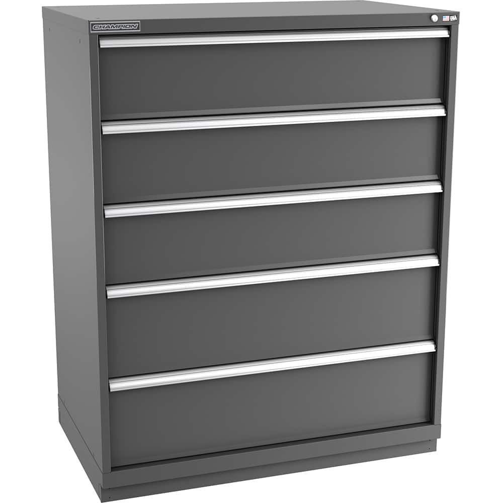 Champion Tool Storage - Modular Storage Cabinets; Type: Eye-Level Extra Width Drawer Cabinet ; Number of Drawers: 5.000 ; Height (Inch): 59-1/2 ; Width (Inch): 47 ; Depth (Inch): 28-1/2 ; Color: Dark Gray - Exact Tool & Supply