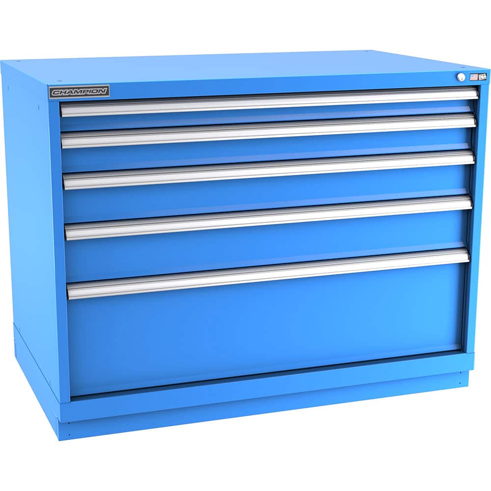 Champion Tool Storage - Modular Storage Cabinets; Type: Bench-Height Extra Width Drawer Cabinet ; Number of Drawers: 5.000 ; Height (Inch): 35-7/8 ; Width (Inch): 47 ; Depth (Inch): 28-1/2 ; Color: Bright Blue - Exact Tool & Supply
