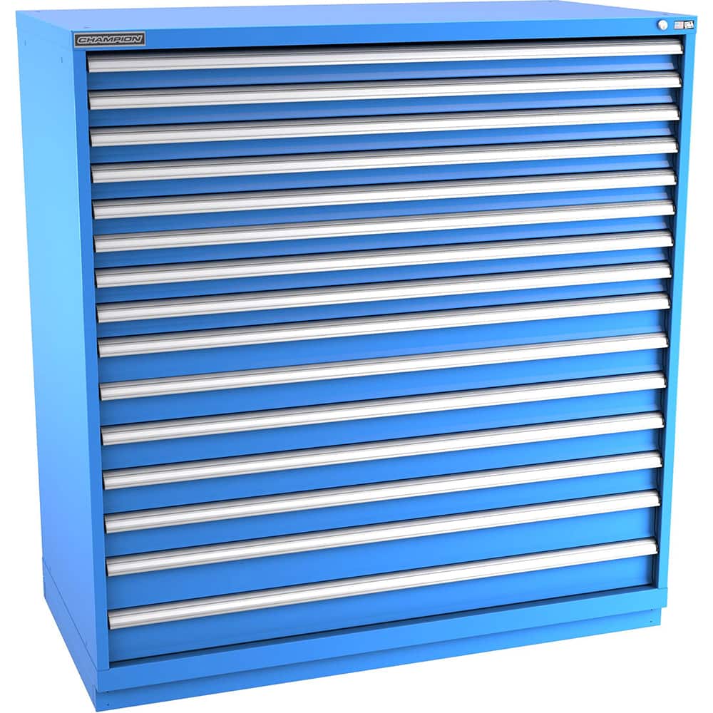 Champion Tool Storage - Modular Storage Cabinets; Type: Eye-Level Double Width Drawer Cabinet ; Number of Drawers: 15.000 ; Height (Inch): 59-1/2 ; Width (Inch): 56-1/2 ; Depth (Inch): 28-1/2 ; Color: Bright Blue - Exact Tool & Supply