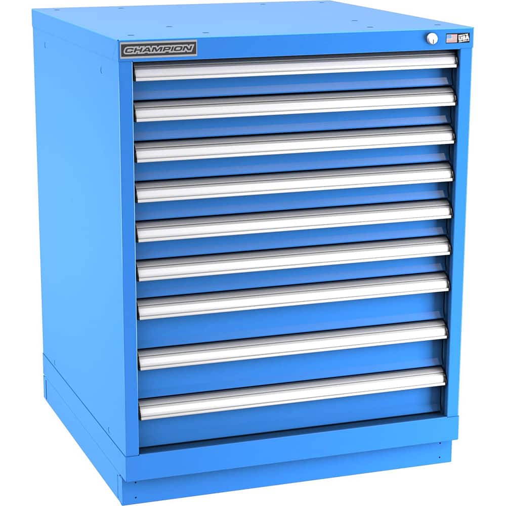 Champion Tool Storage - Modular Storage Cabinets; Type: Bench-Height Standard Width Drawer Cabinet ; Number of Drawers: 9.000 ; Height (Inch): 35-7/8 ; Width (Inch): 28-1/4 ; Depth (Inch): 28-1/2 ; Color: Bright Blue - Exact Tool & Supply