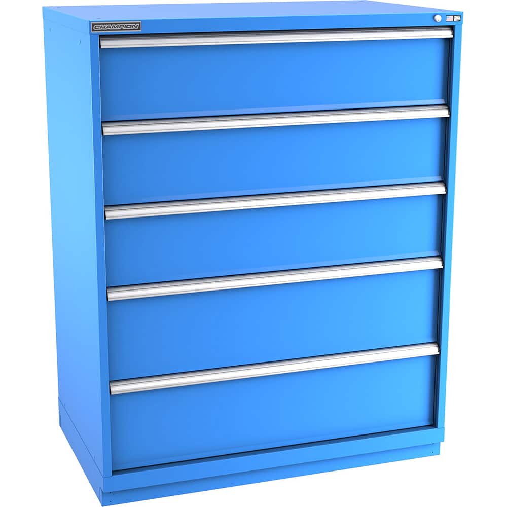 Champion Tool Storage - Modular Storage Cabinets; Type: Eye-Level Extra Width Drawer Cabinet ; Number of Drawers: 5.000 ; Height (Inch): 59-1/2 ; Width (Inch): 47 ; Depth (Inch): 28-1/2 ; Color: Bright Blue - Exact Tool & Supply