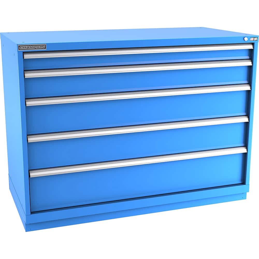 Champion Tool Storage - Modular Storage Cabinets; Type: Counter-Height Double Width Drawer Cabinet ; Number of Drawers: 5.000 ; Height (Inch): 41-3/4 ; Width (Inch): 56-1/2 ; Depth (Inch): 28-1/2 ; Color: Bright Blue - Exact Tool & Supply